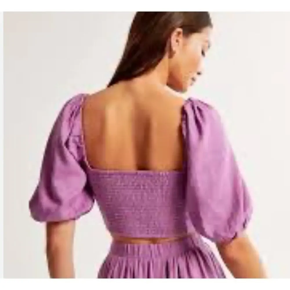 Abercrombie Fitch lilac purple puff sleeve‎ peasant top XL linen cottage whimsy